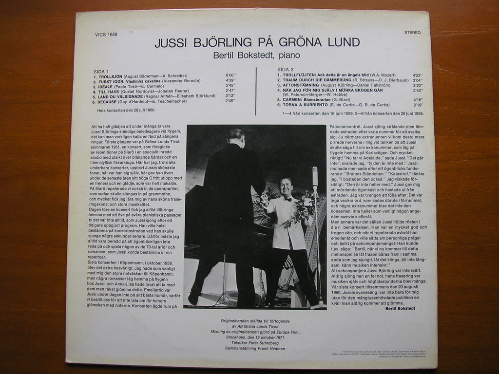 JUSSI BJORLING AT GRONA LUND 1958 - 1960:  ARIAS & SONGS      VICS 1659