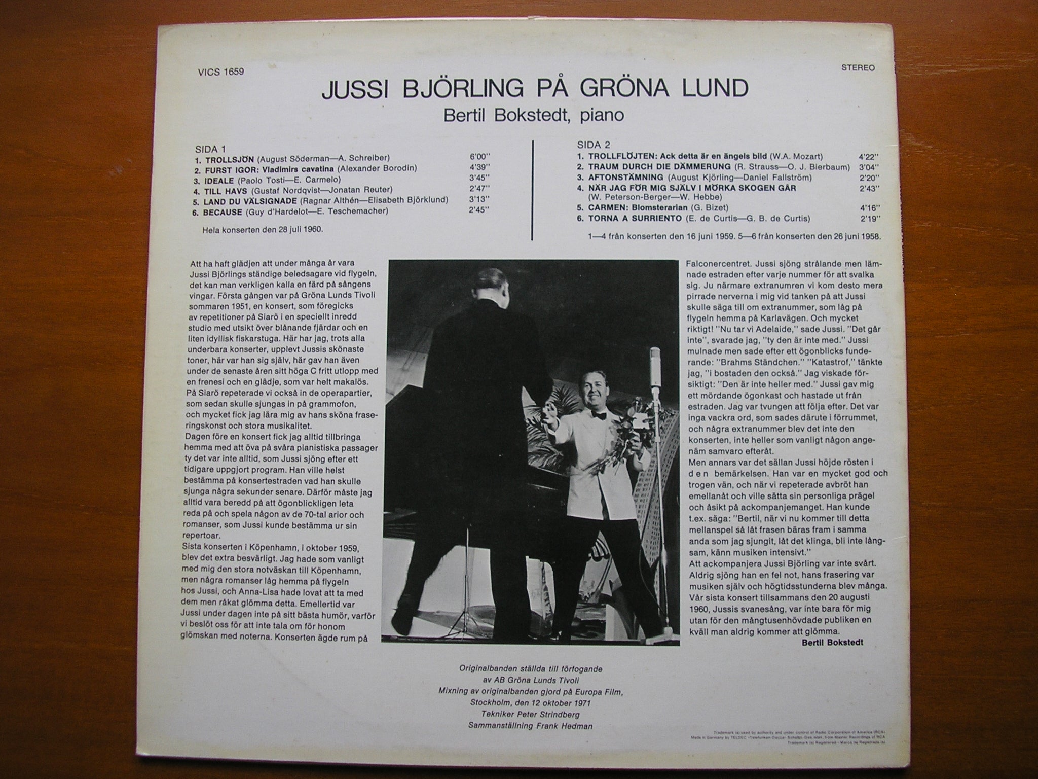 JUSSI BJORLING AT GRONA LUND 1958 - 1960:  ARIAS & SONGS      VICS 1659