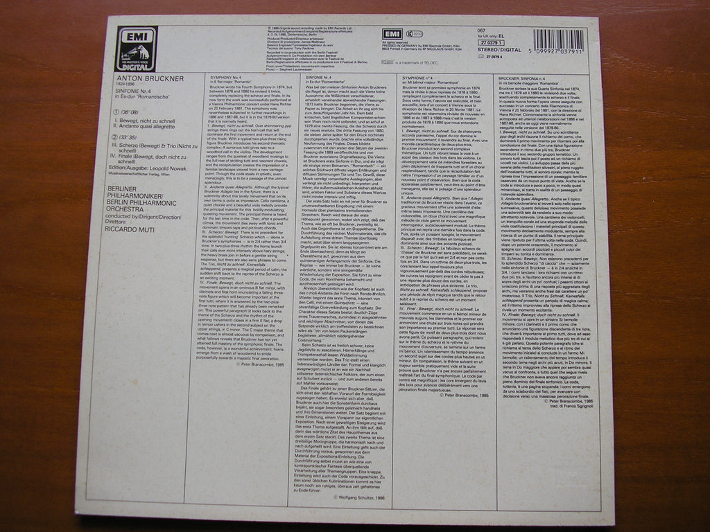 BRUCKNER: SYMPHONY No.4 'Romantic'        MUTI / BERLIN PHILHARMONIC      27 0379