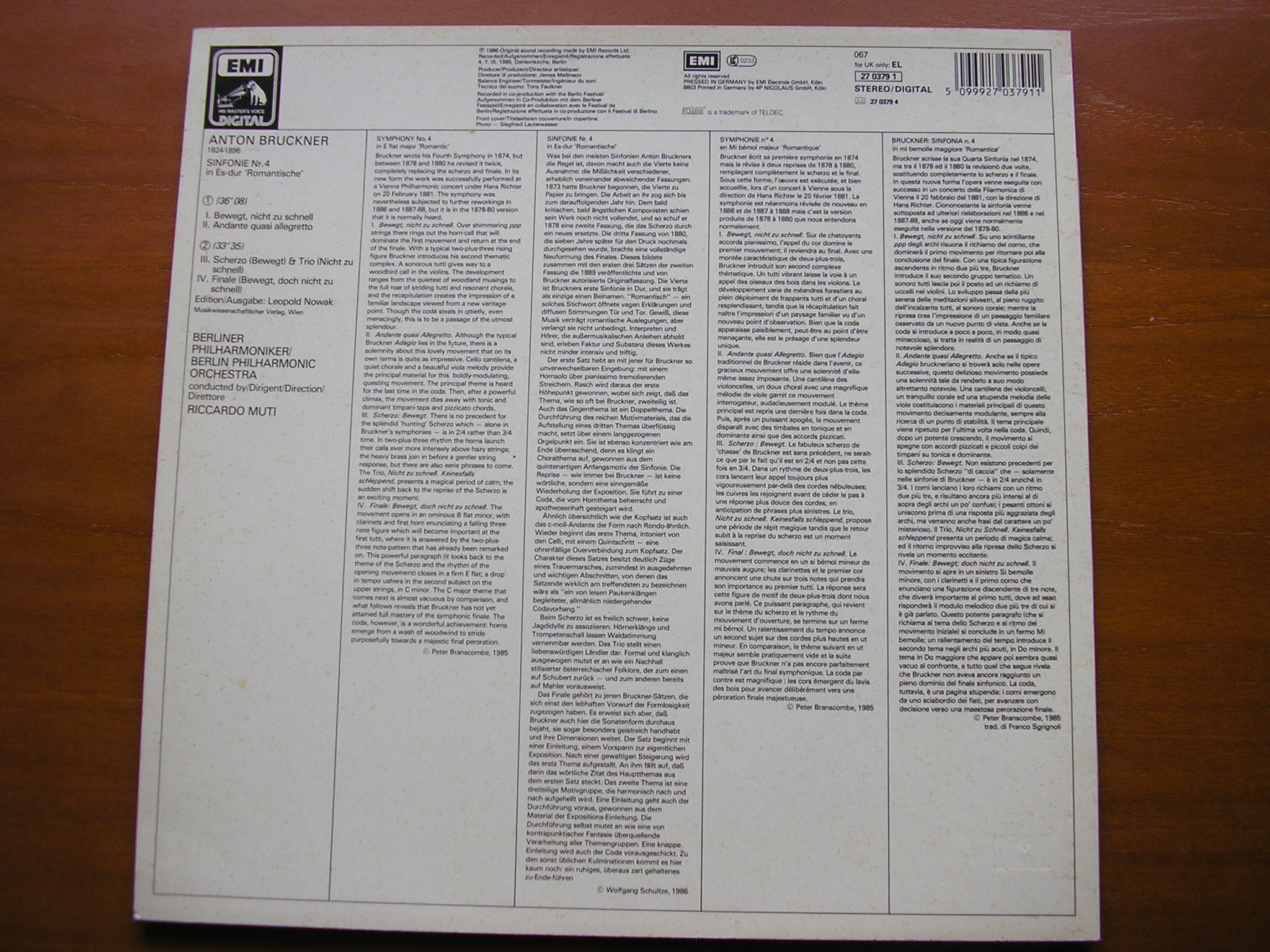 BRUCKNER: SYMPHONY No.4 'Romantic'        MUTI / BERLIN PHILHARMONIC      27 0379