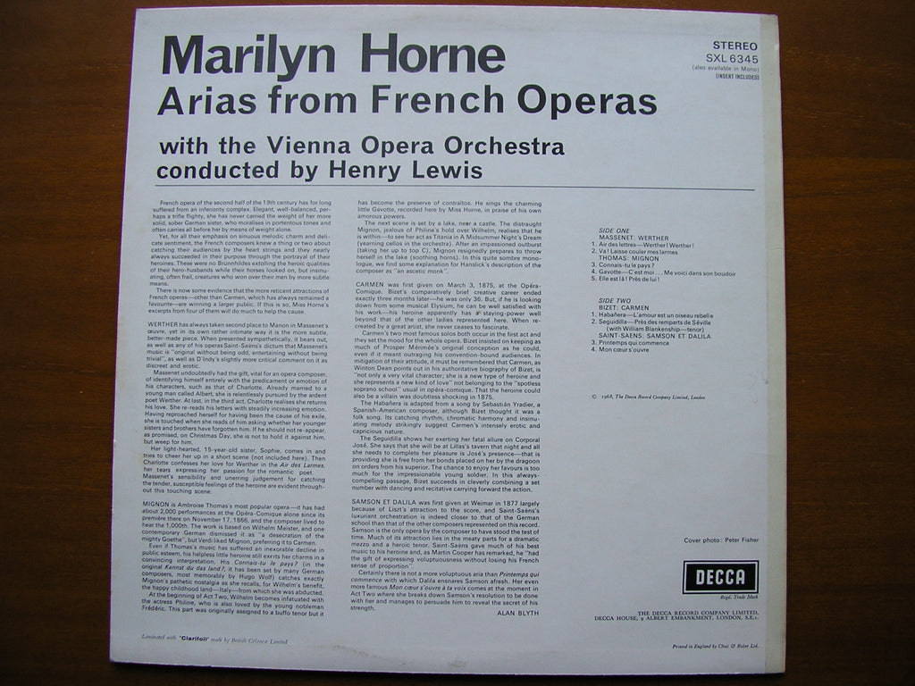 SXL 6345  FRENCH OPERA ARIAS: MASSENET / THOMAS / SAINT-SAENS / BIZET       HORNE / VIENNA OPERA ORCHESTRA / LEWIS      ED2