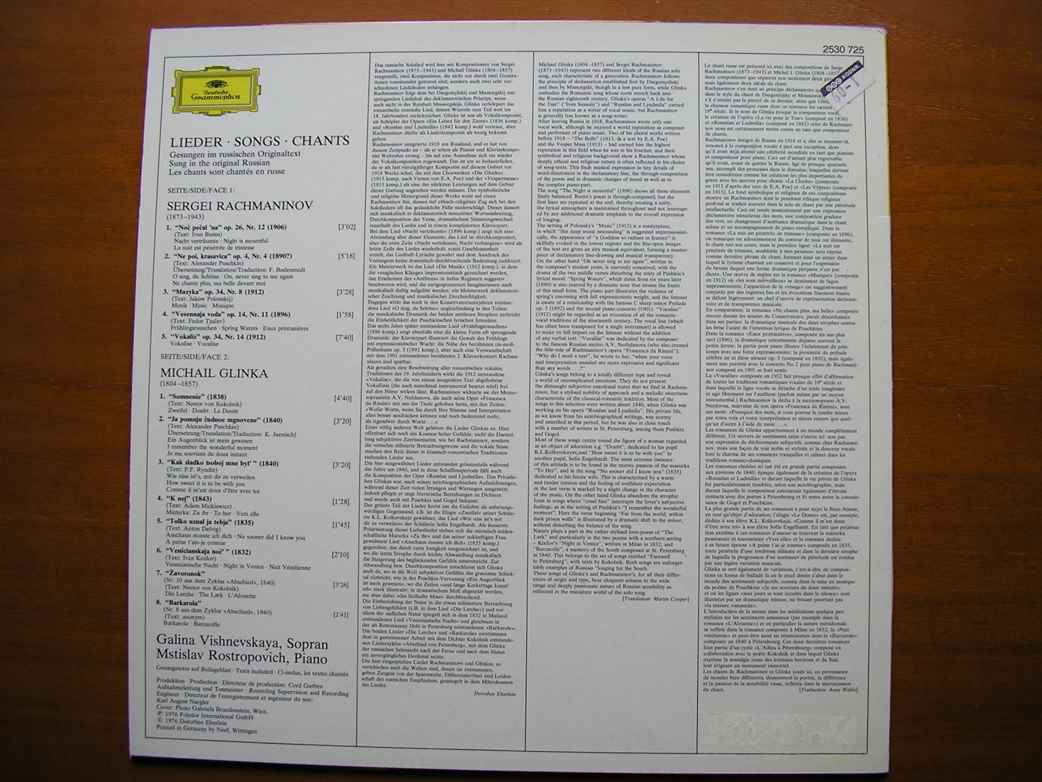 GLINKA & RACHMANINOV: SONGS       VISHNEVSKAYA / ROSTROPOVICH    2530 725
