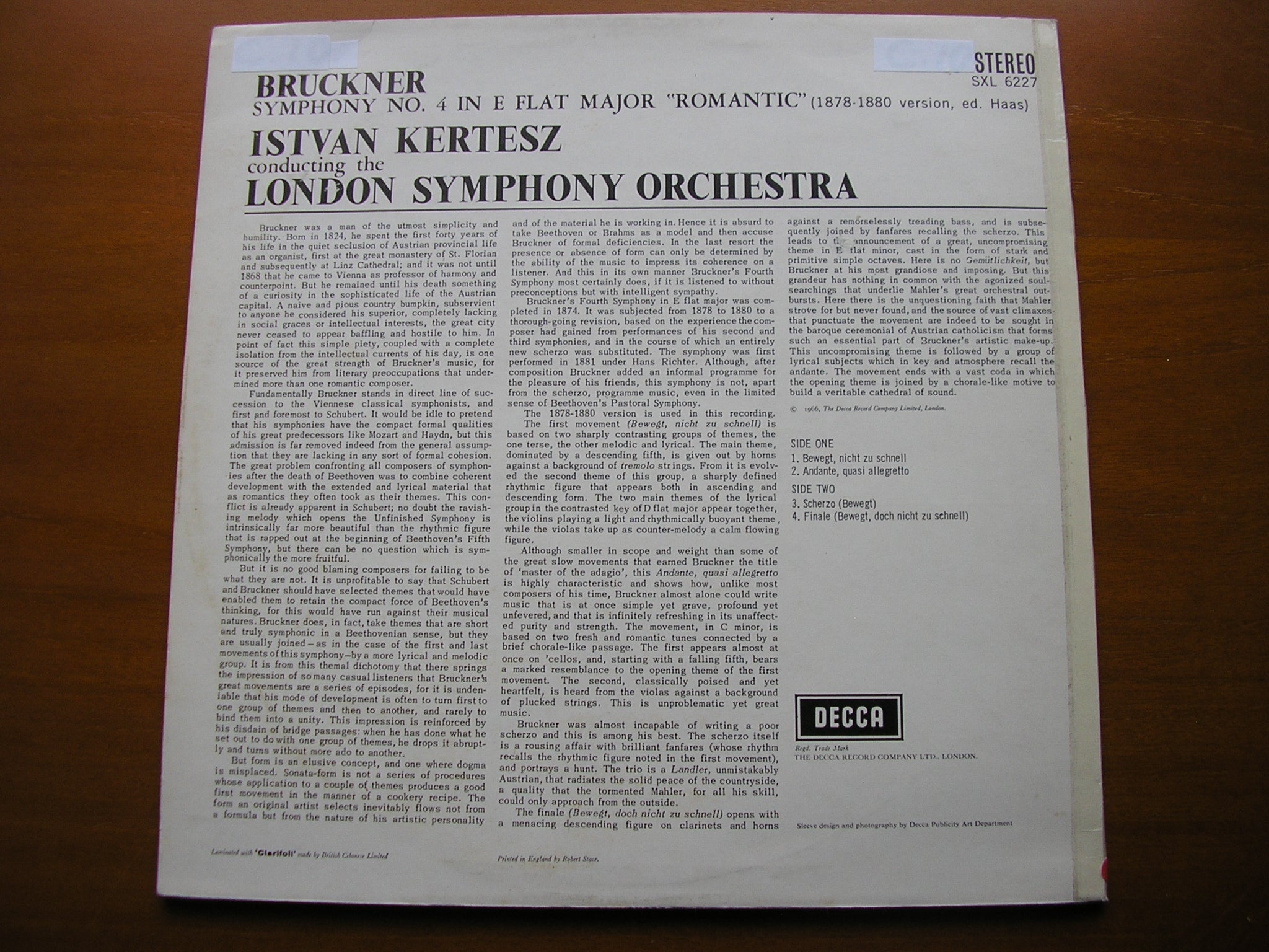 SXL 6227 BRUCKNER: SYMPHONY No. 4 'Romantic' KERTESZ / LONDON SYMPHONY