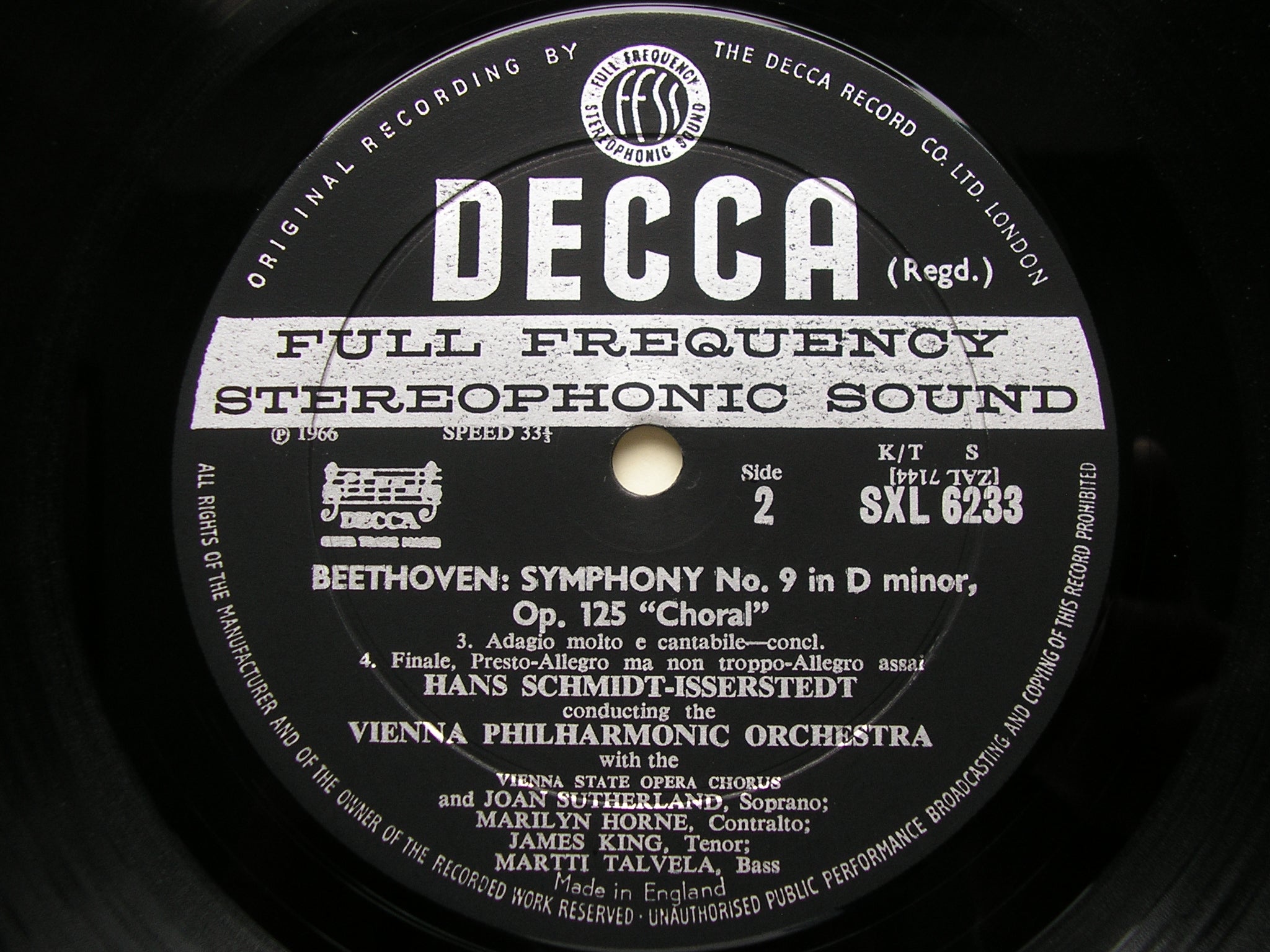 SXL 6233 BEETHOVEN: SYMPHONY No. 9 'Choral' SOLOISTS / VIENNA PHILHARMONIC / SCHMIDT - ISSERSTEDT