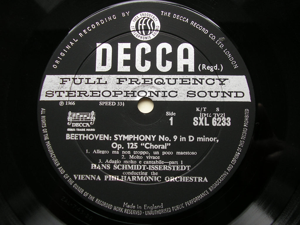 SXL 6233 BEETHOVEN: SYMPHONY No. 9 'Choral' SOLOISTS / VIENNA PHILHARMONIC / SCHMIDT - ISSERSTEDT