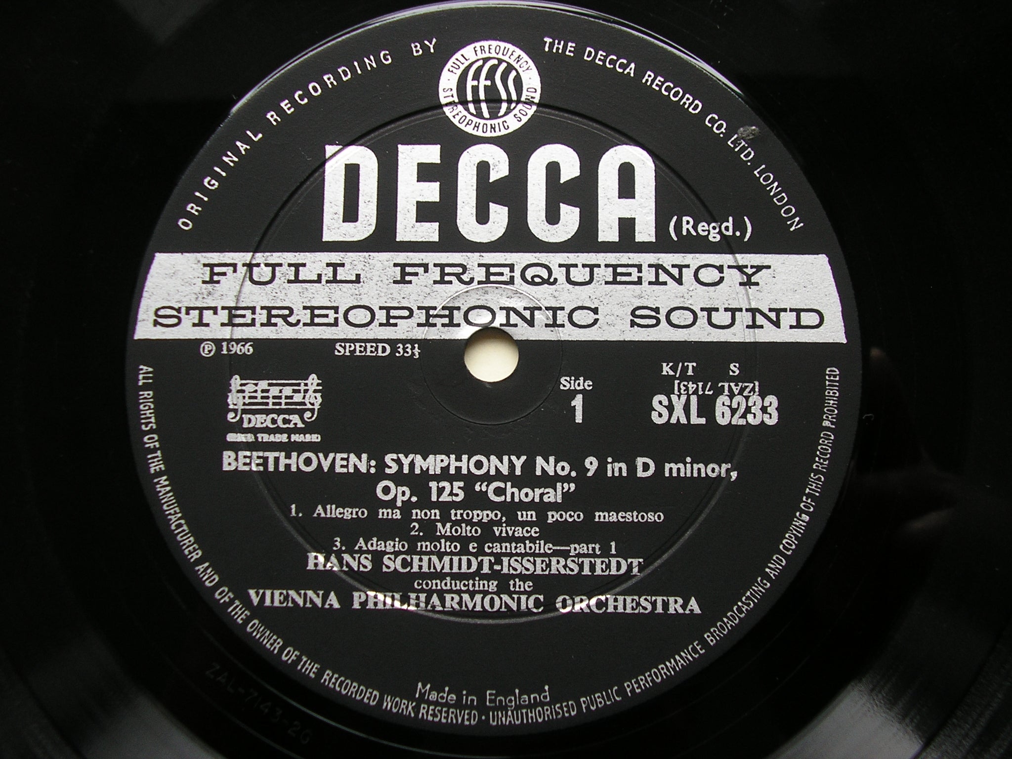 SXL 6233 BEETHOVEN: SYMPHONY No. 9 'Choral' SOLOISTS / VIENNA PHILHARMONIC / SCHMIDT - ISSERSTEDT