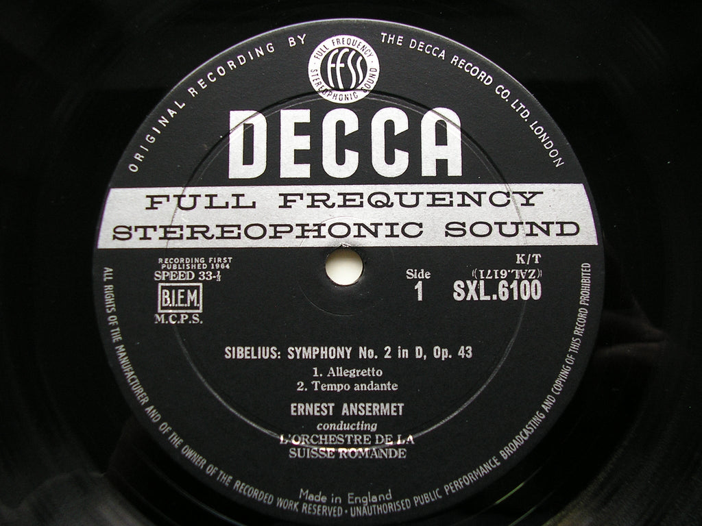 SXL 6100  SIBELIUS: SYMPHONY No. 2      ANSERMET / SUISSE ROMANDE     ED1