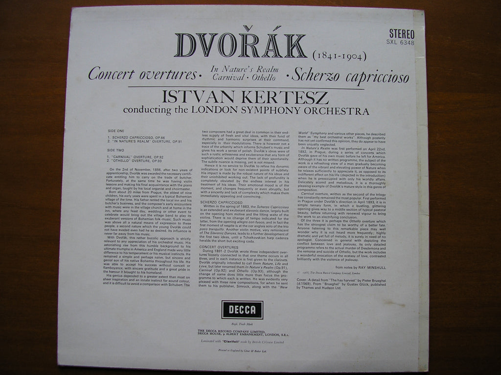 SXL 6348  DVORAK: CONCERT OVERTURES / SCHERZO CAPRICCIOSO      KERTESZ / LONDON SYMPHONY    ED2