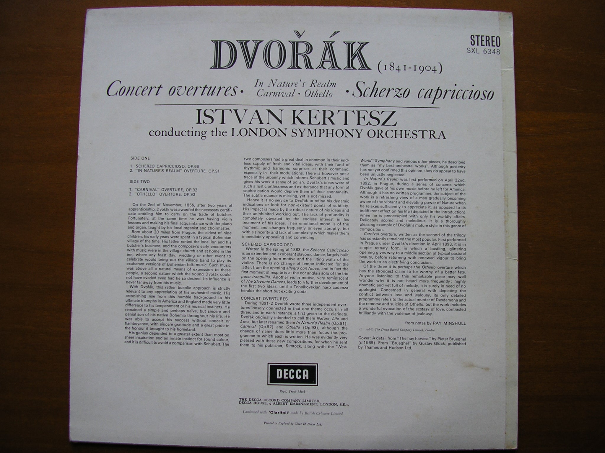 SXL 6348  DVORAK: CONCERT OVERTURES / SCHERZO CAPRICCIOSO      KERTESZ / LONDON SYMPHONY    ED2
