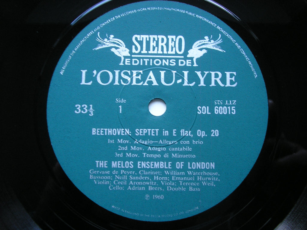BEETHOVEN: SEPTET in E    THE MELOS ENSEMBLE    SOL 60015