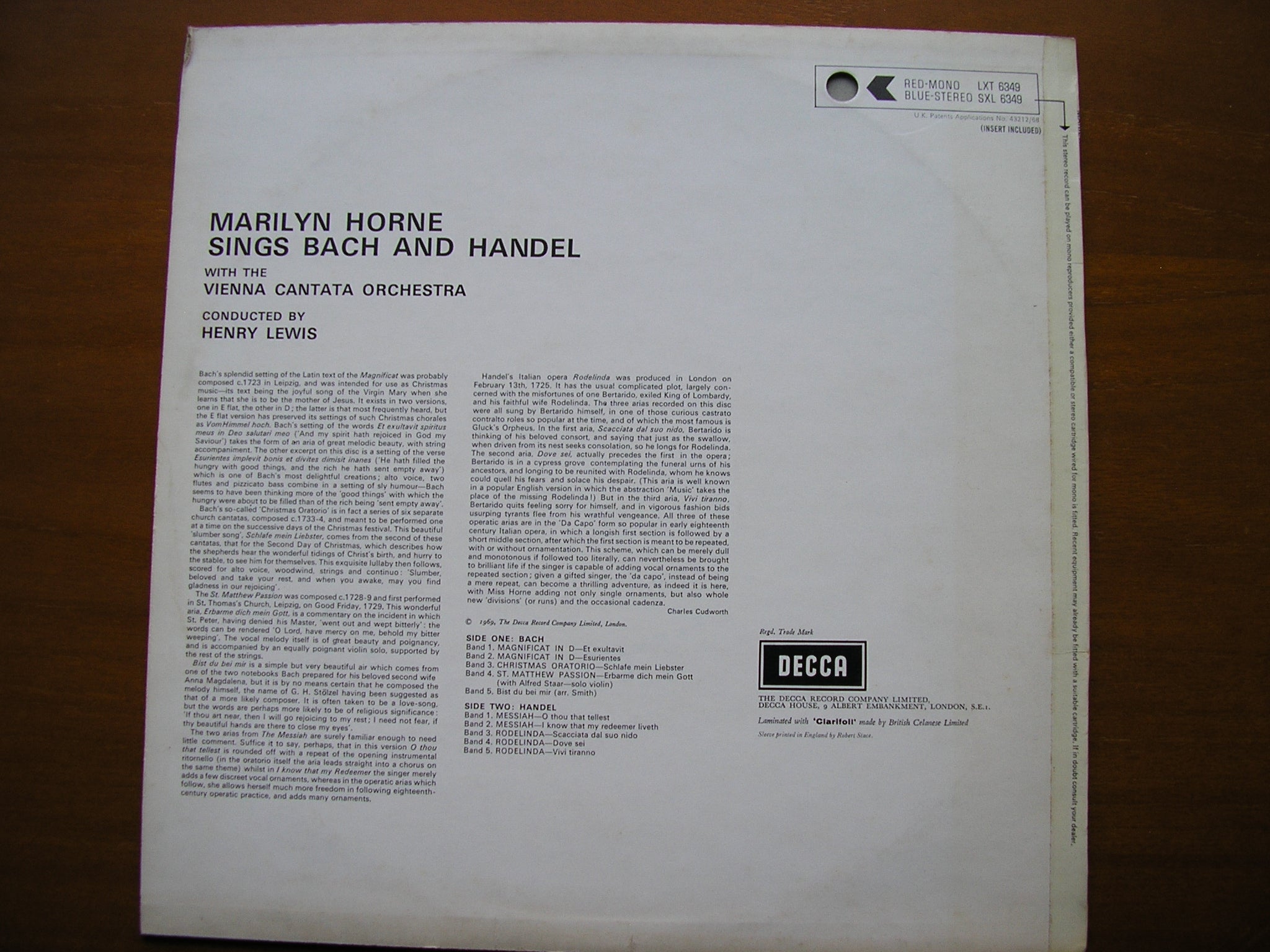 SXL 6349  MARILYN HORNE SINGS BACH & HANDEL     VIENNA CANTATA ORCHESTRA / LEWIS    ED2