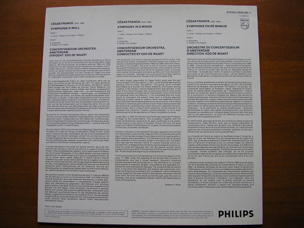 FRANCK: SYMPHONY       EDO DE WAART / CONCERTGEBOUW ORCHSTRA     9500 605