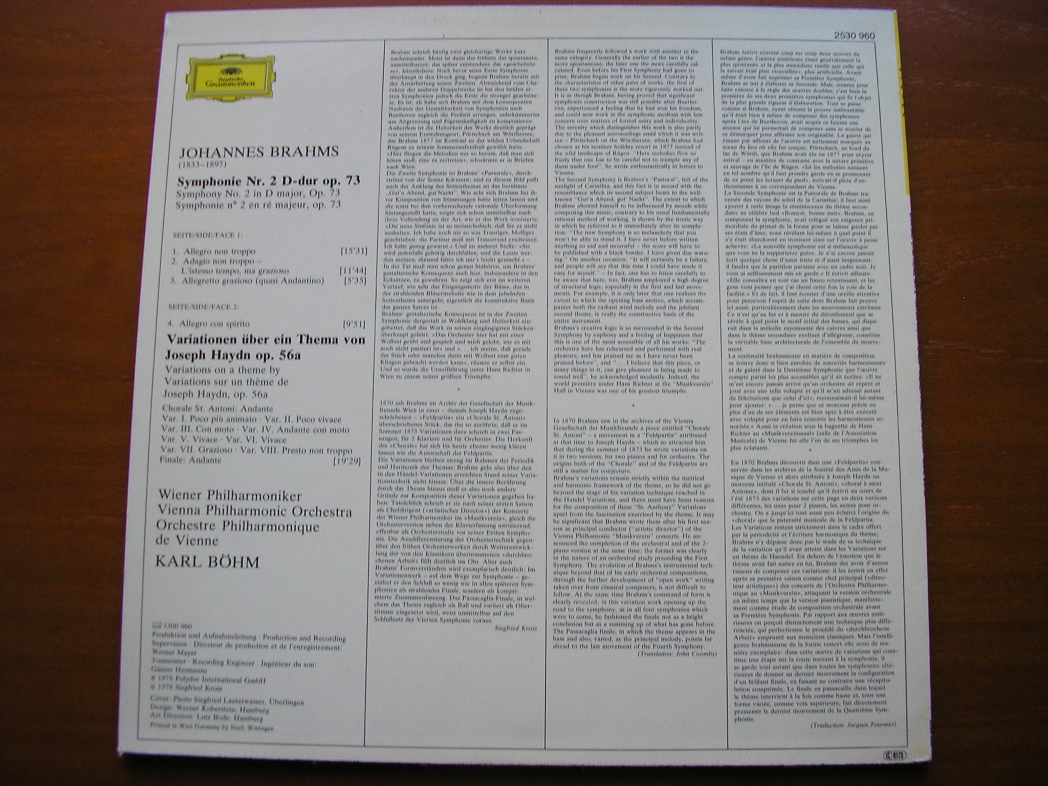 BRAHMS: SYMPHONY No. 2 / HAYDN VARIATIONS      BOHM / VIENNA PHILHARMONIC     2530 960
