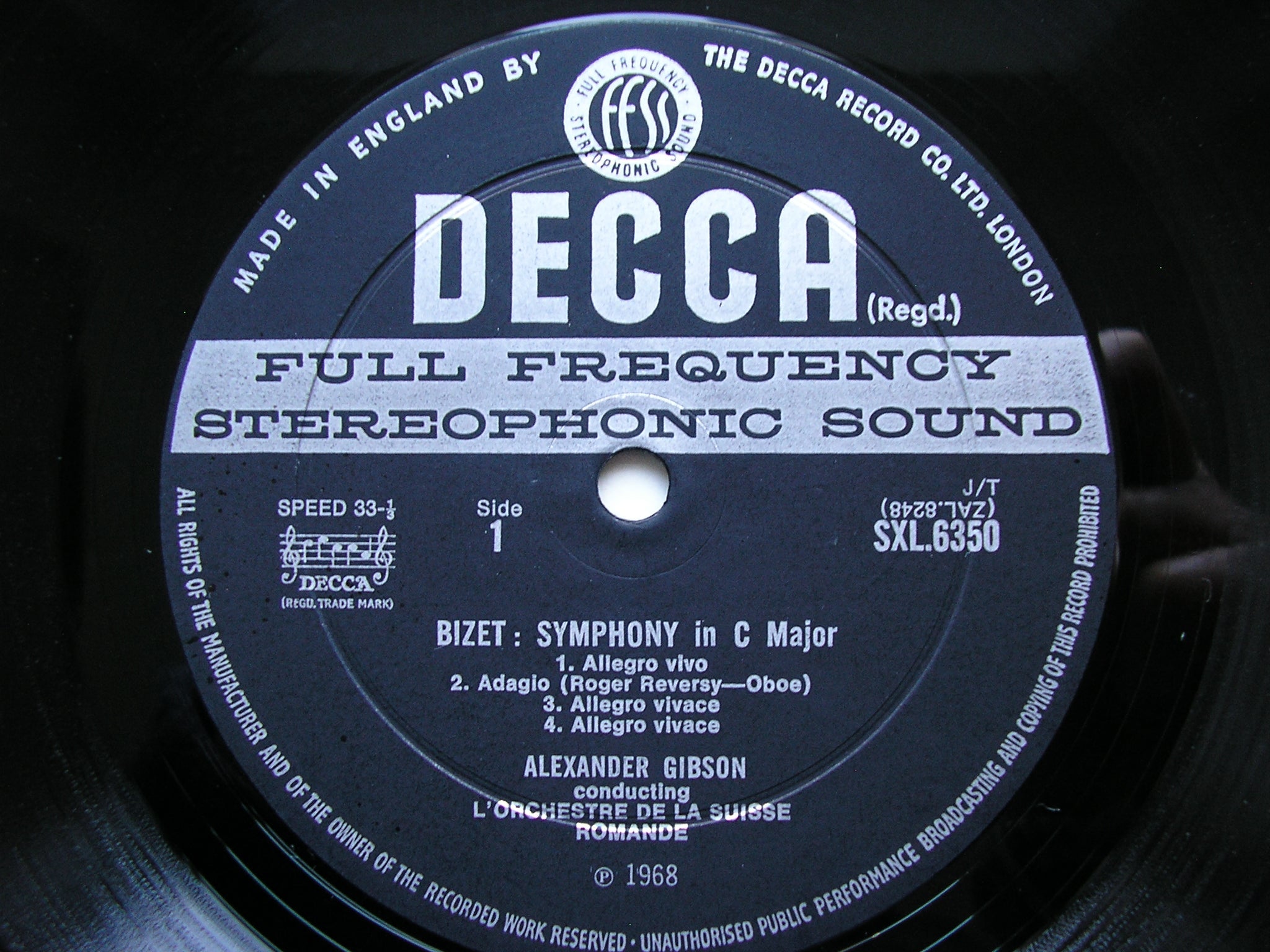 SXL 6350  BIZET: SYMPHONY in C / L'ARLESIENNE Suites Nos. 1 & 2      GIBSON / SUISSE ROMANDE   ED2