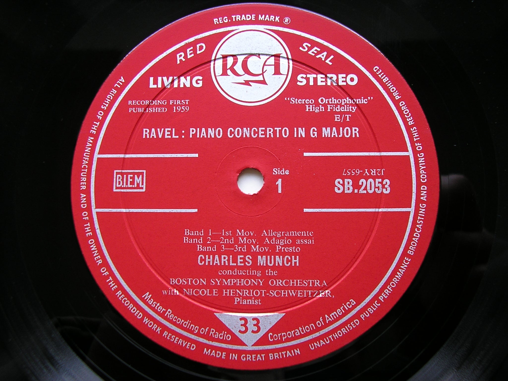 RAVEL: PIANO CONCERTO in G / D'INDY: SYMPHONY ON A FRENCH MOUNTAIN AIR   HENRIOT-SCHWEITZER / BOSTON SYMPHONY / MUNCH   SB 2053