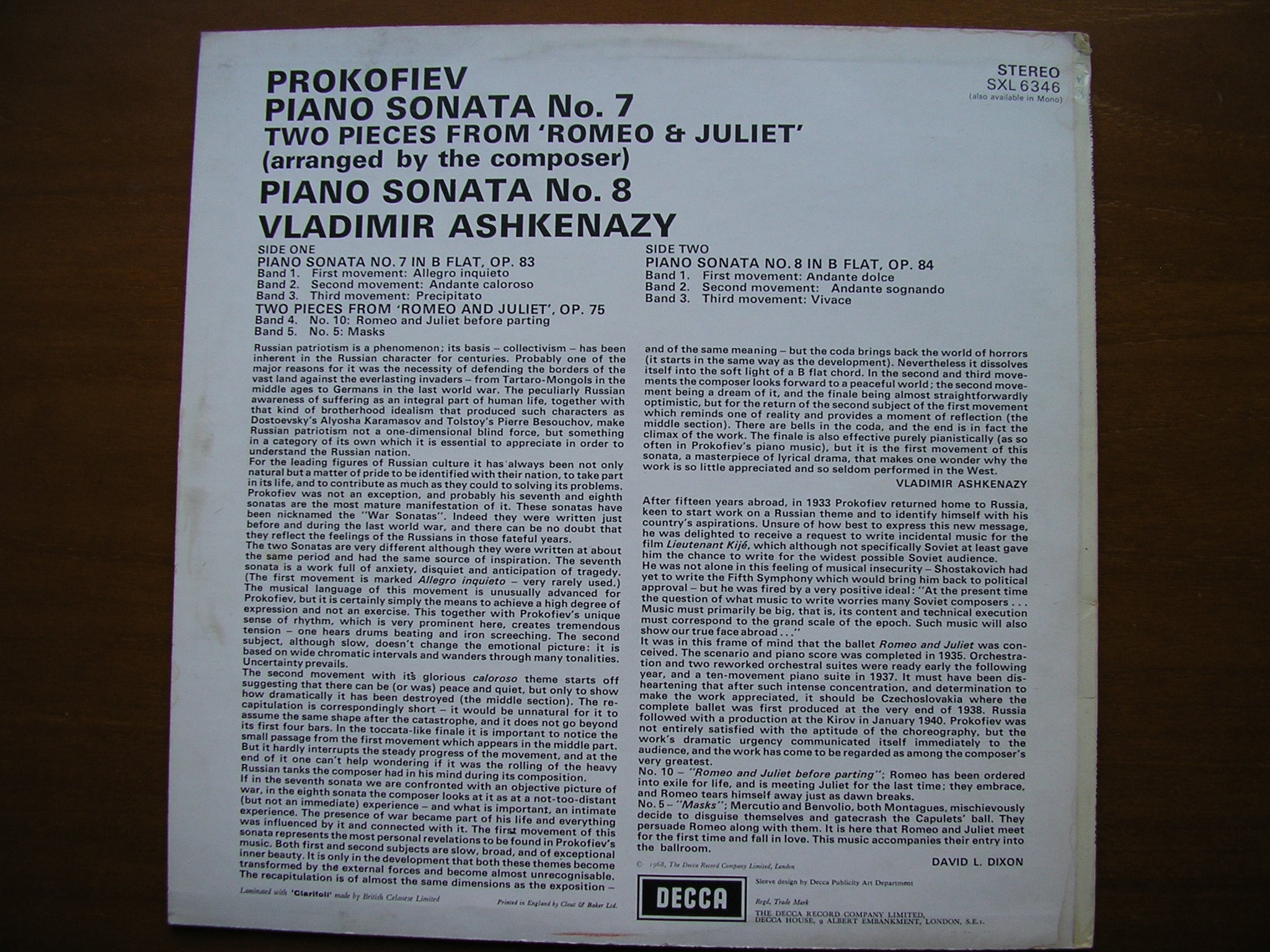 SXL 6346  PROKOFIEV: PIANO SONATAS Nos. 7 & 8 / TWO PIECES FROM ROMEO & JULIET      ASHKENZY    ED2