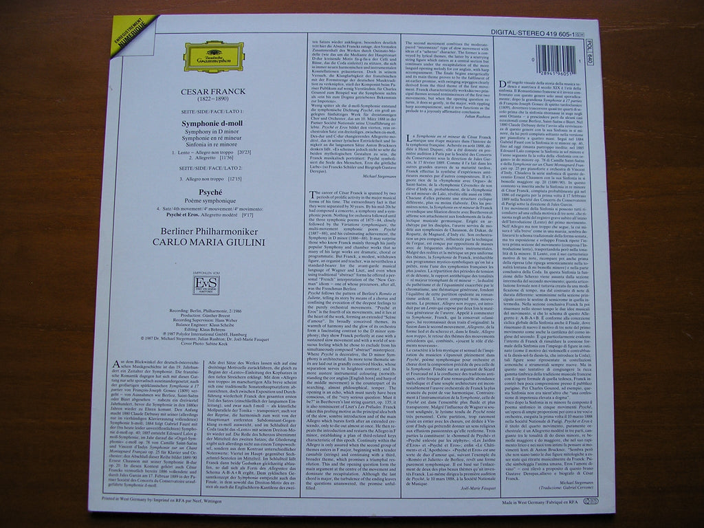 FRANCK: SYMPHONY / PSYCHE ET EROS      GIULINI / BERLIN PHILHARMONIC    419 605