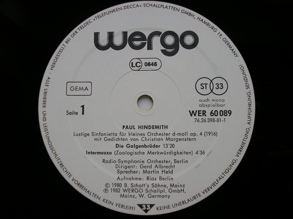 HINDEMITH: LUSTIGE SINFONIETTA         BERLIN RADIO SYMPHONY / GERD ALBRECHT        WER 60089