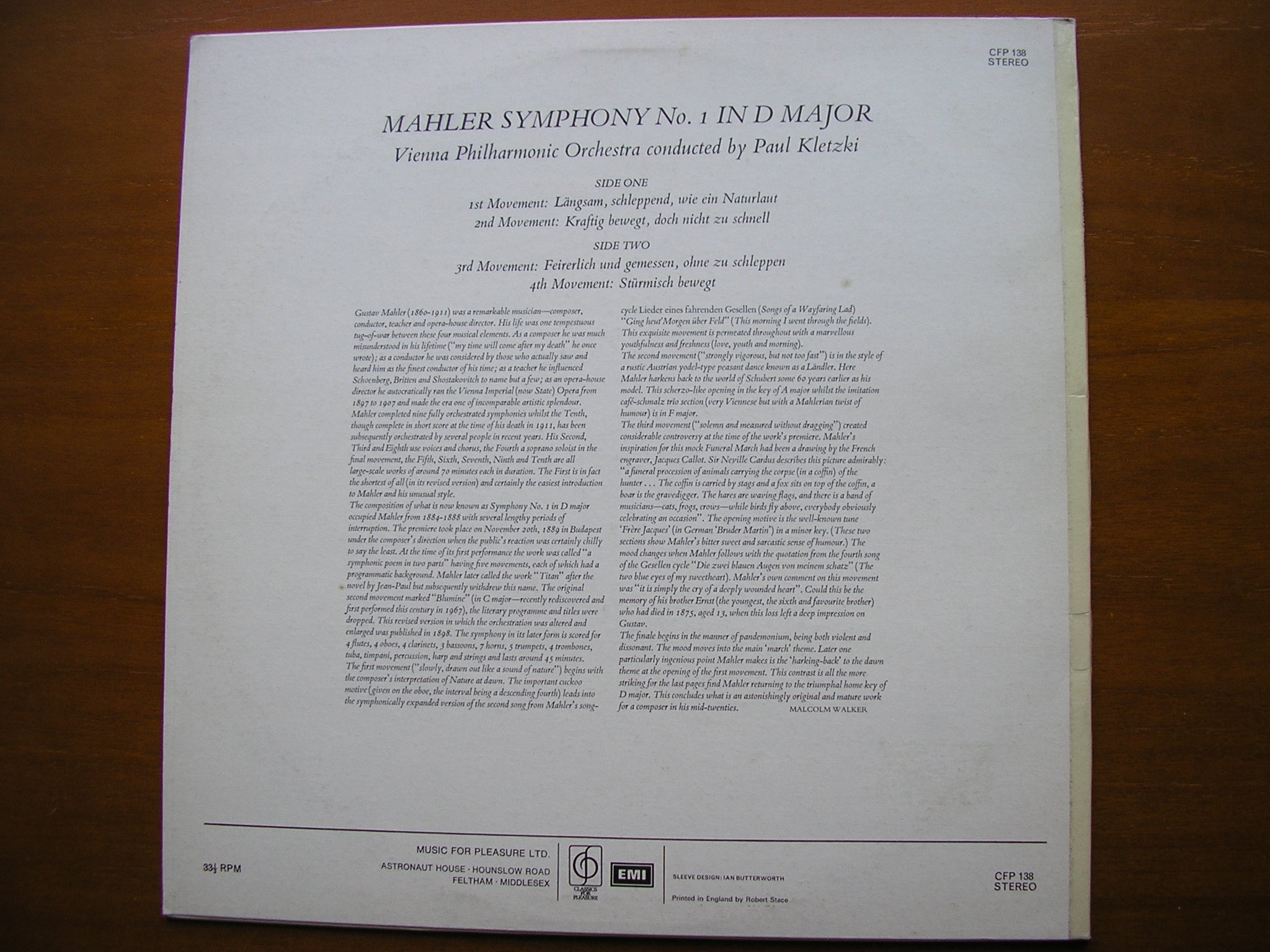 MAHLER: SYMPHONY No. 1        KLETZKI / VIENNA PHILHARMONIC     CFP 138