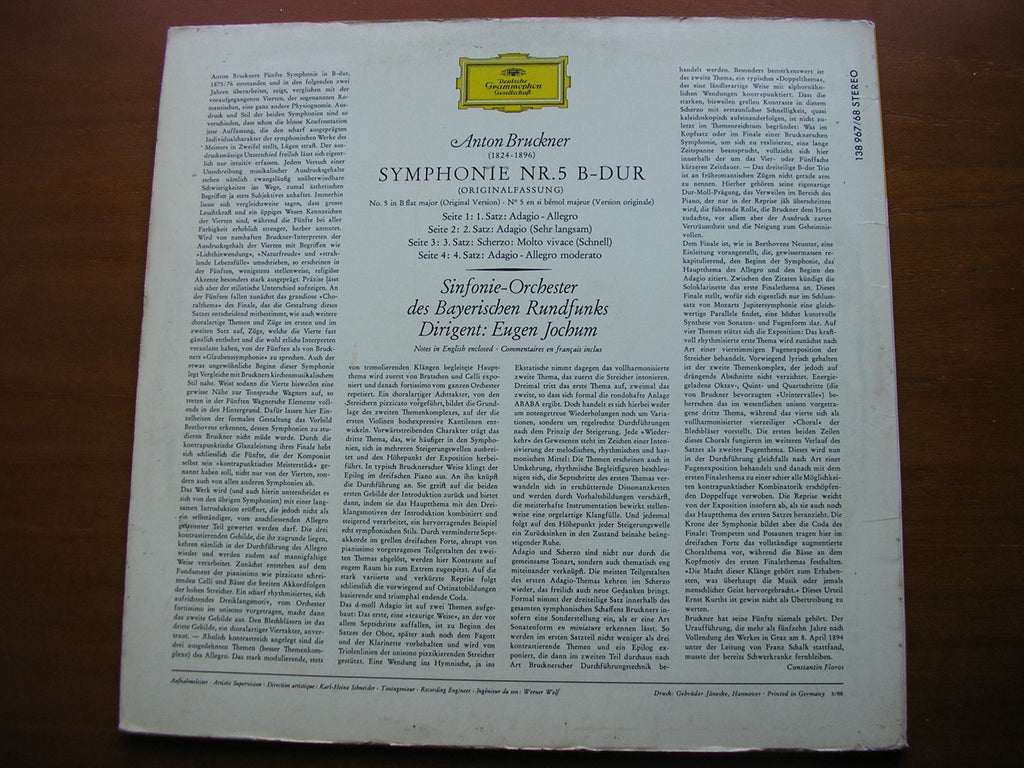 BRUCKNER: SYMPHONY No. 5      JOCHUM / BAVARIAN RADIO SYMPHONY     2LP       138 967 / 8