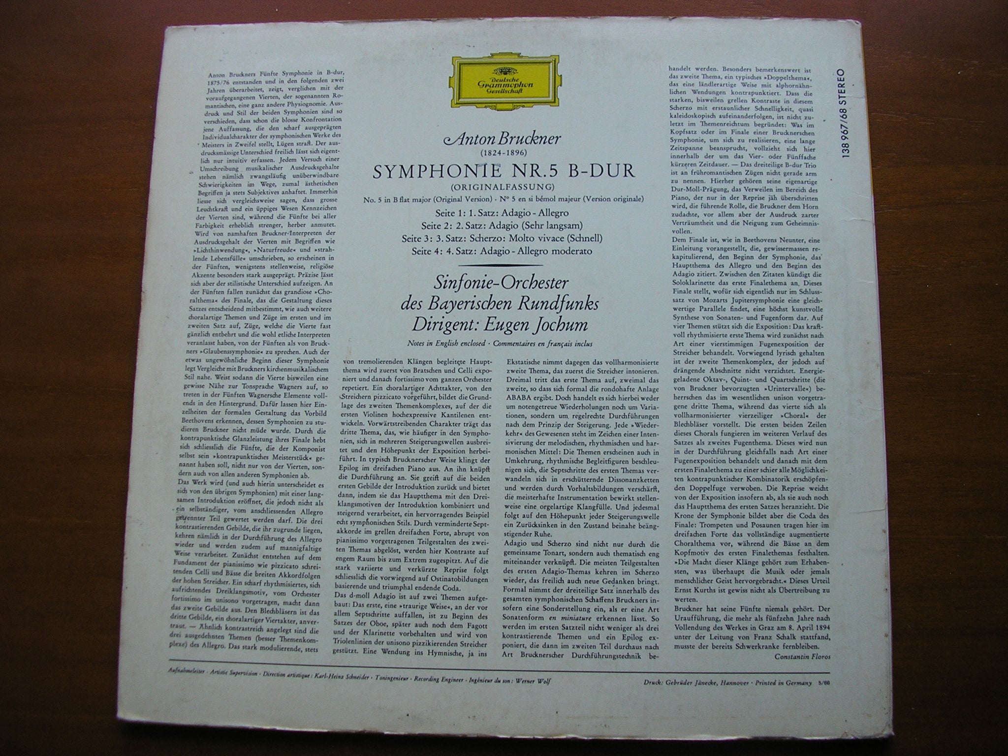 BRUCKNER: SYMPHONY No. 5      JOCHUM / BAVARIAN RADIO SYMPHONY     2LP       138 967 / 8