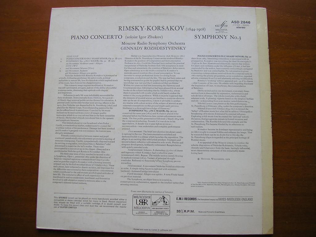 RIMSKY-KORSAKOV: PIANO CONCERTO / SYMPHONY No. 3     ZHUKOV / MOSCOW RADIO SYMPHONY / ROZHDESTVENSKY    ASD 2846