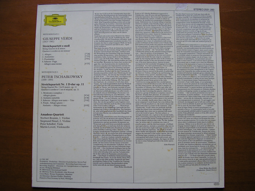 VERDI & TCHAIKOVSKY: STRING QUARTETS       AMADEUS QUARTET     2531 283
