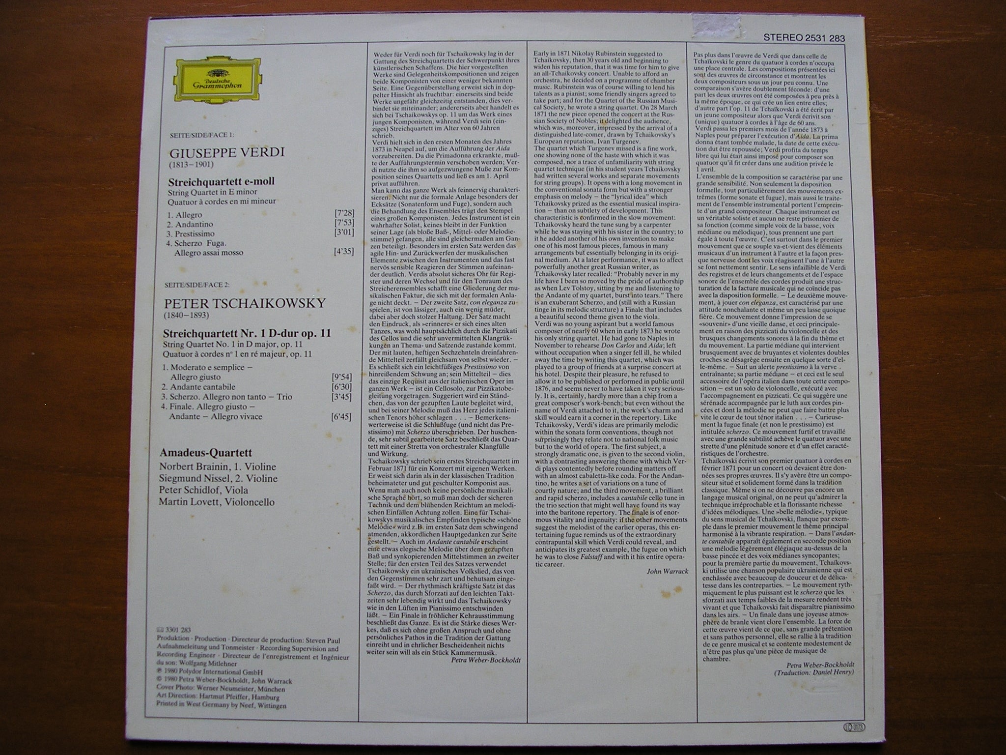 VERDI & TCHAIKOVSKY: STRING QUARTETS       AMADEUS QUARTET     2531 283