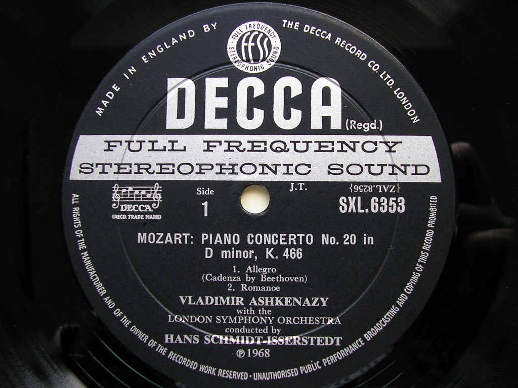 SXL 6353  MOZART: PIANO CONCERTOS Nos. 6 & 20      ASHKENAZY / LONDON SYMPHONY / SCHMIDT-ISSERSTEDT    ED2