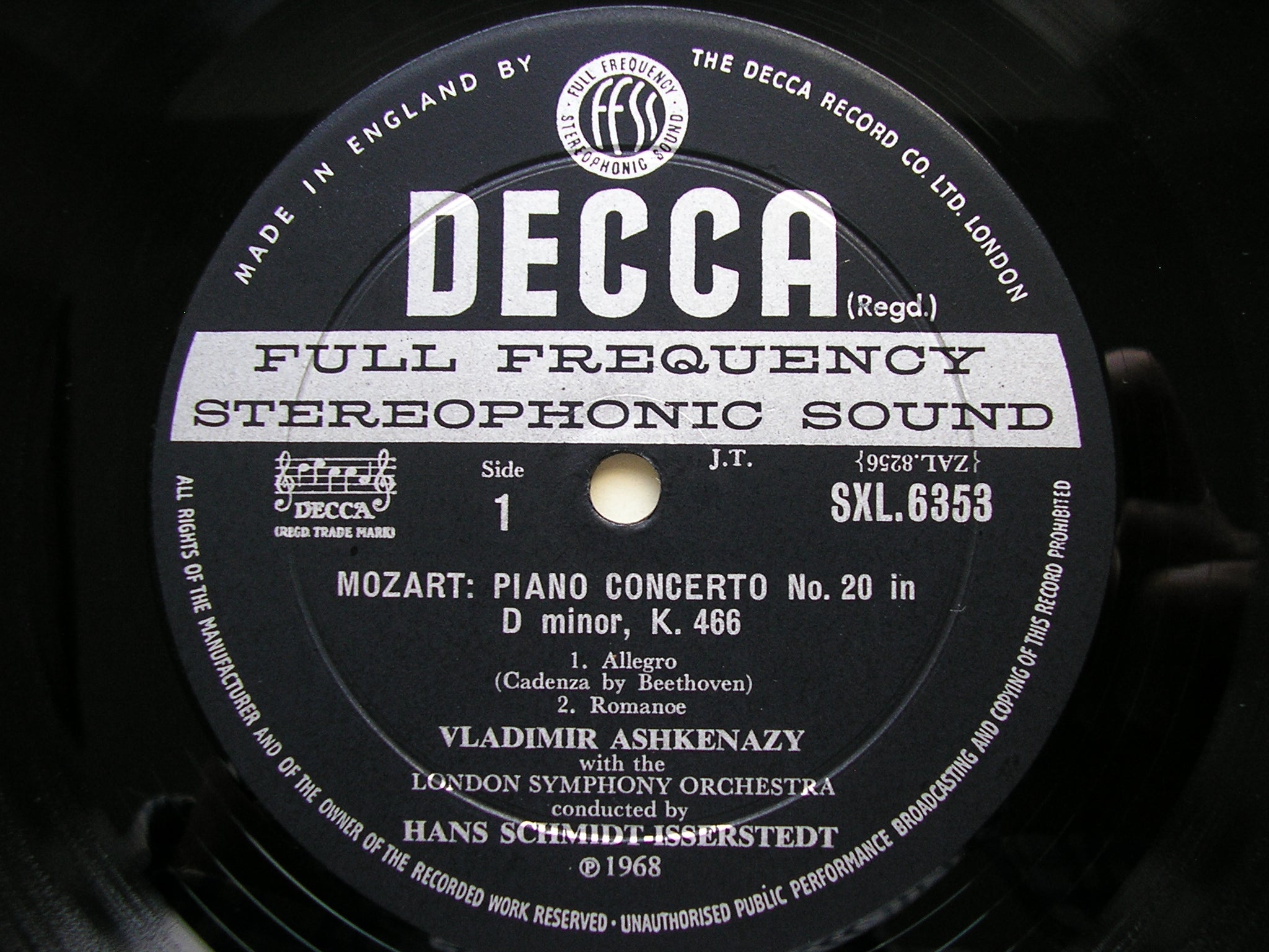 SXL 6353  MOZART: PIANO CONCERTOS Nos. 6 & 20      ASHKENAZY / LONDON SYMPHONY / SCHMIDT-ISSERSTEDT    ED2