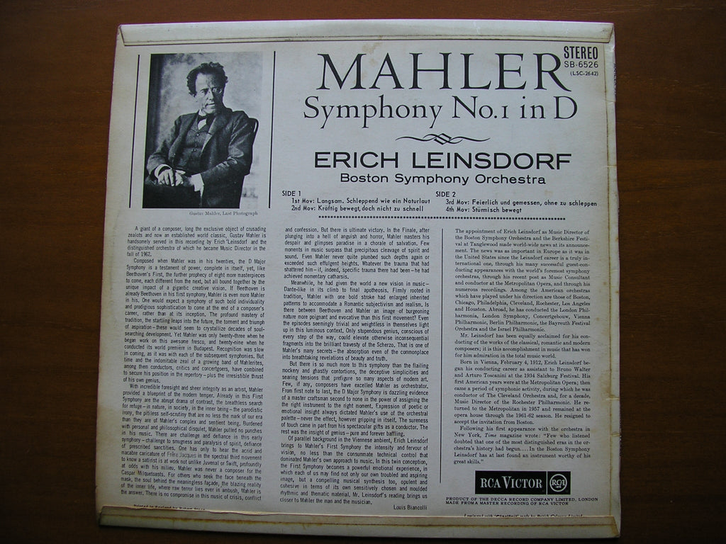 MAHLER: SYMPHONY No. 1      LEINSDORF / BOSTON SYMPHONY      SB 6526