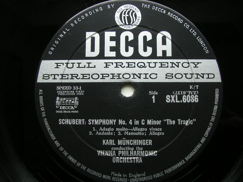 SXL 6086 SCHUBERT: SYMPHONIES Nos. 4 & 5 MUNCHINGER / VIENNA PHILHARMONIC