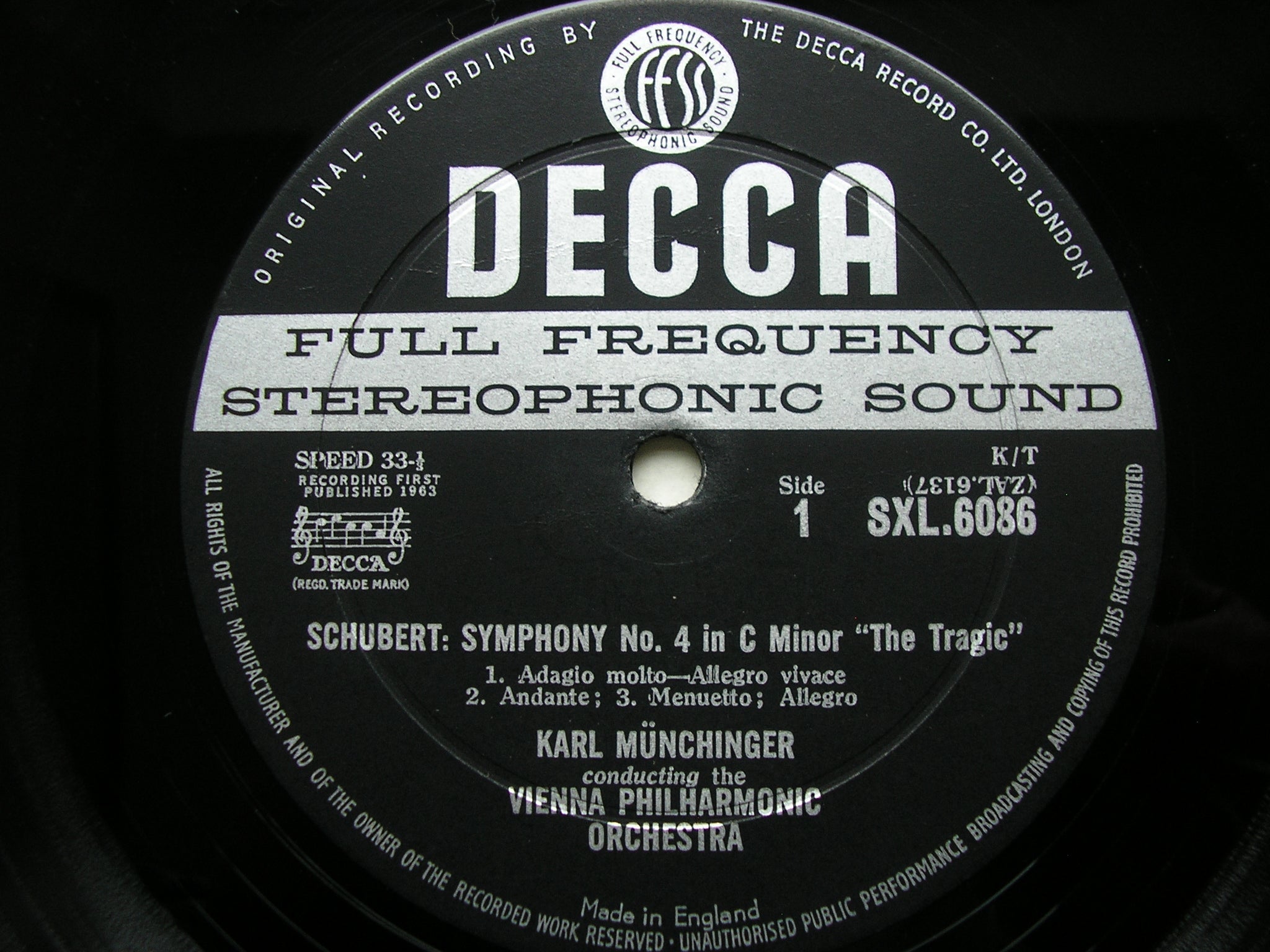 SXL 6086 SCHUBERT: SYMPHONIES Nos. 4 & 5 MUNCHINGER / VIENNA PHILHARMONIC