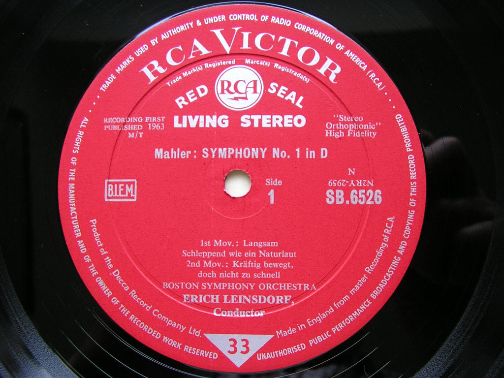 MAHLER: SYMPHONY No. 1      LEINSDORF / BOSTON SYMPHONY      SB 6526