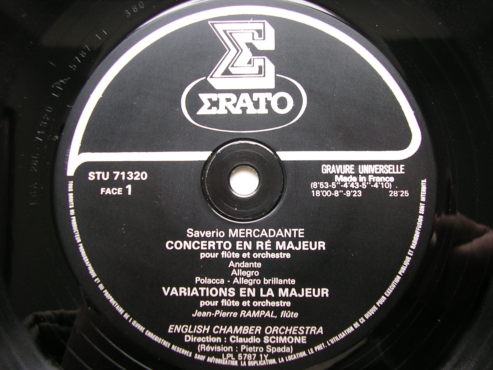 MERCADANTE: FLUTE CONCERTOS in D & E / VARIATIONS in A    RAMPAL / ENGLISH CHAMBER ORCHESTRA / CLAUDIO  SCIMONE    STU 71320