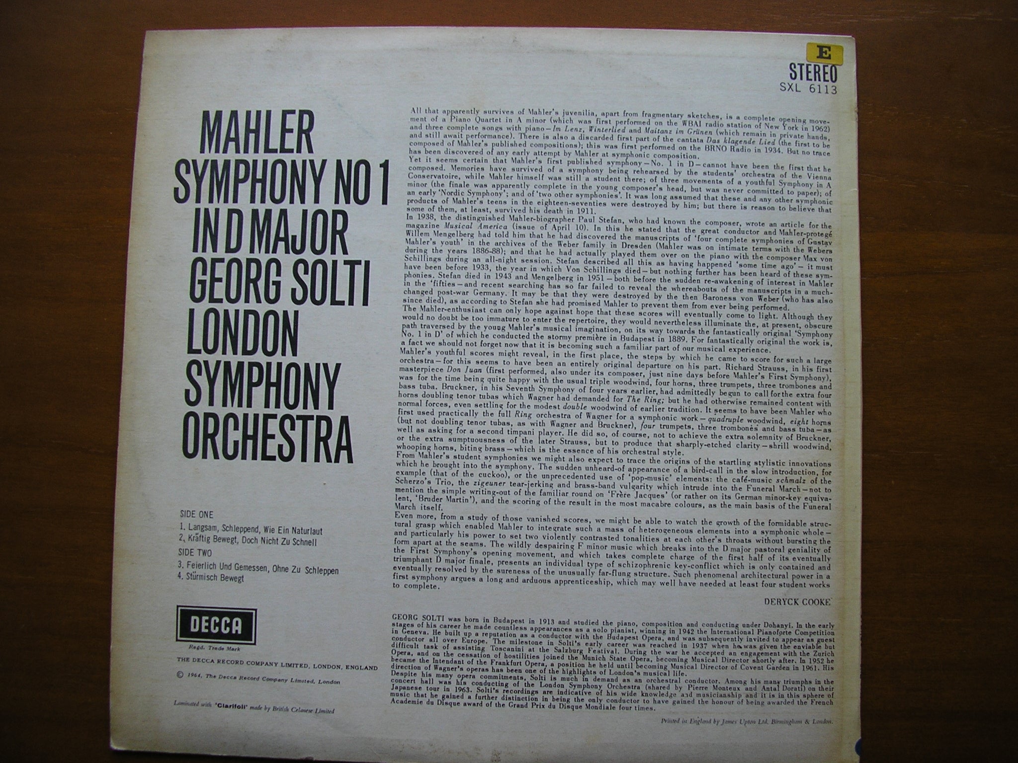 MAHLER: SYMPHONY No. 1      SOLTI / LONDON SYMPHONY     SXL 6113