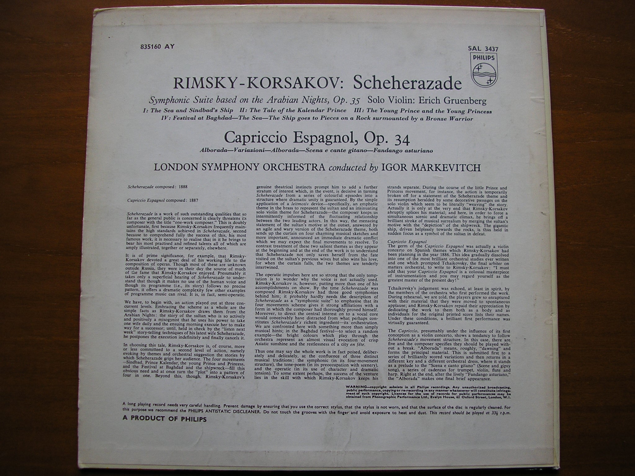 RIMSKY-KORSAKOV: SCHEHERAZADE / CAPRICCIO ESPAGNOL     MARKEVITCH / LONDON SYMPHONY   SAL 3437