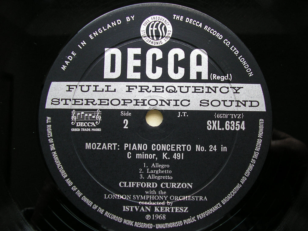SXL 6354  MOZART: PIANO CONCERTOS Nos. 23 & 24     CURZON / LONDON SYMPHONY / KERTESZ   ED2