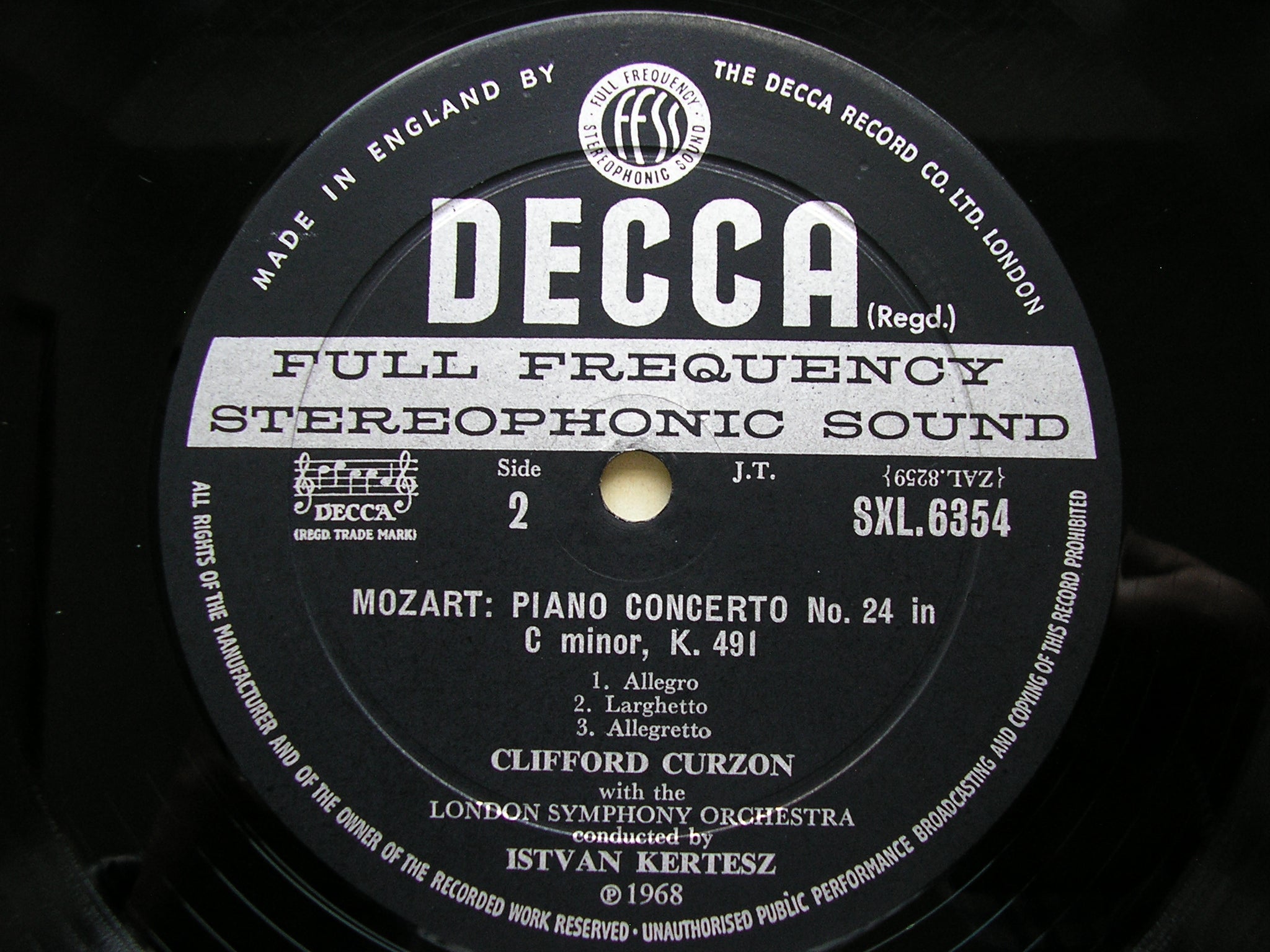 SXL 6354  MOZART: PIANO CONCERTOS Nos. 23 & 24     CURZON / LONDON SYMPHONY / KERTESZ   ED2