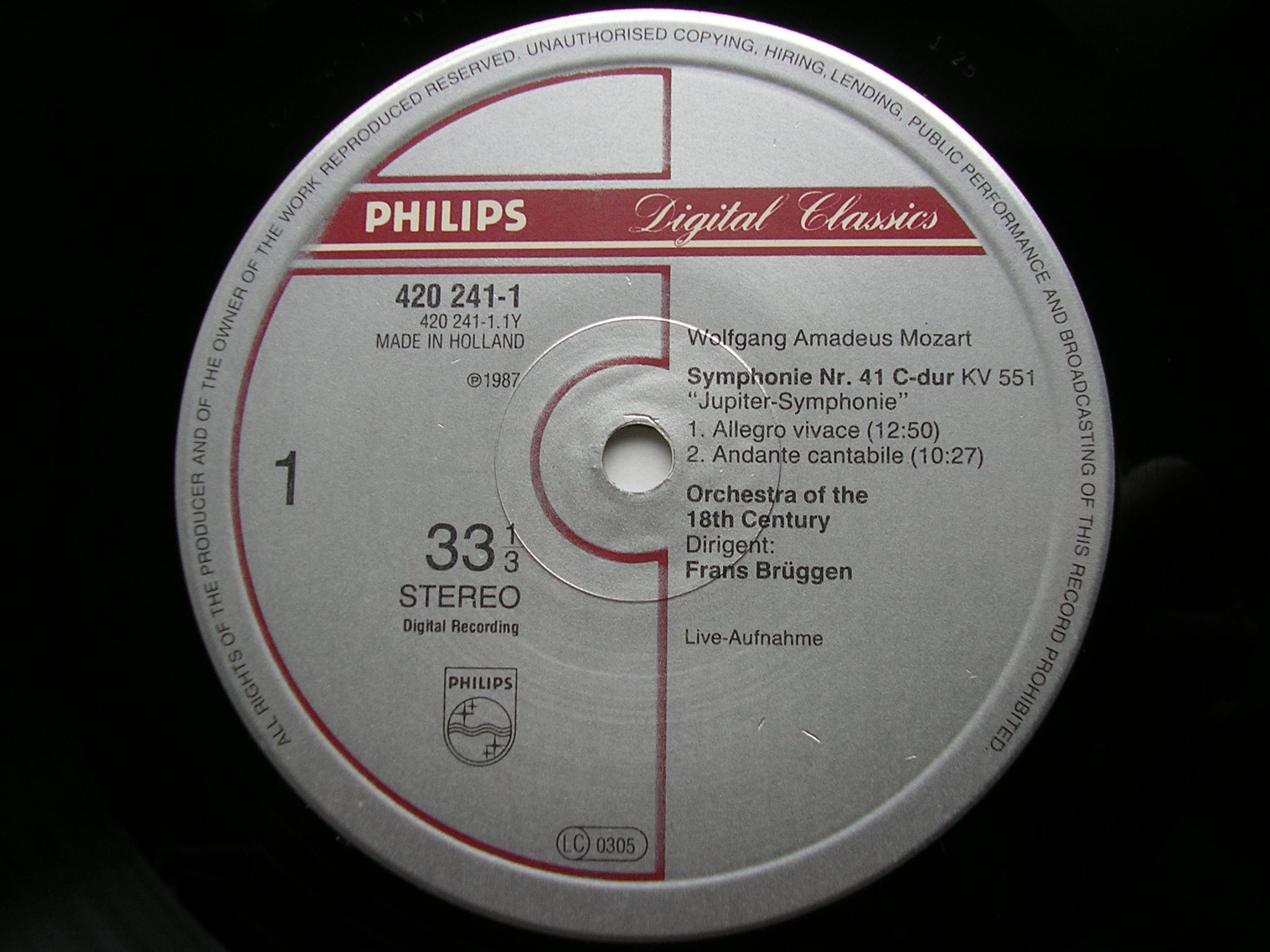 MOZART: SYMPHONY No. 41 'Jupiter' / OVERTURE La Clemenza di Tito     BRUGGEN / ORCHESTRA of the 18th CENTURY    420 241