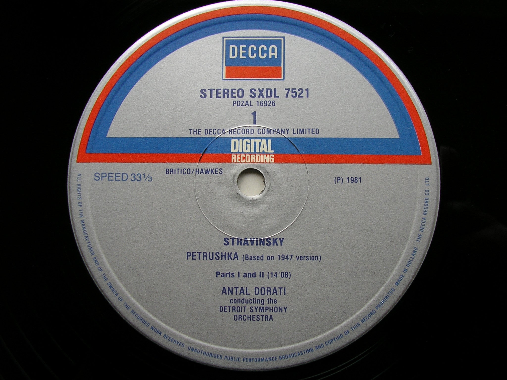 STRAVINSKY: PETRUSHKA    DORATI / DETROIT SYMPHONY  SXDL 7521
