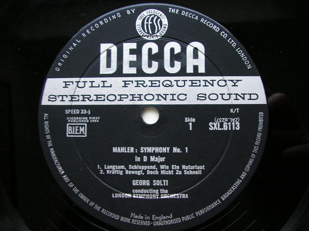 MAHLER: SYMPHONY No. 1      SOLTI / LONDON SYMPHONY     SXL 6113