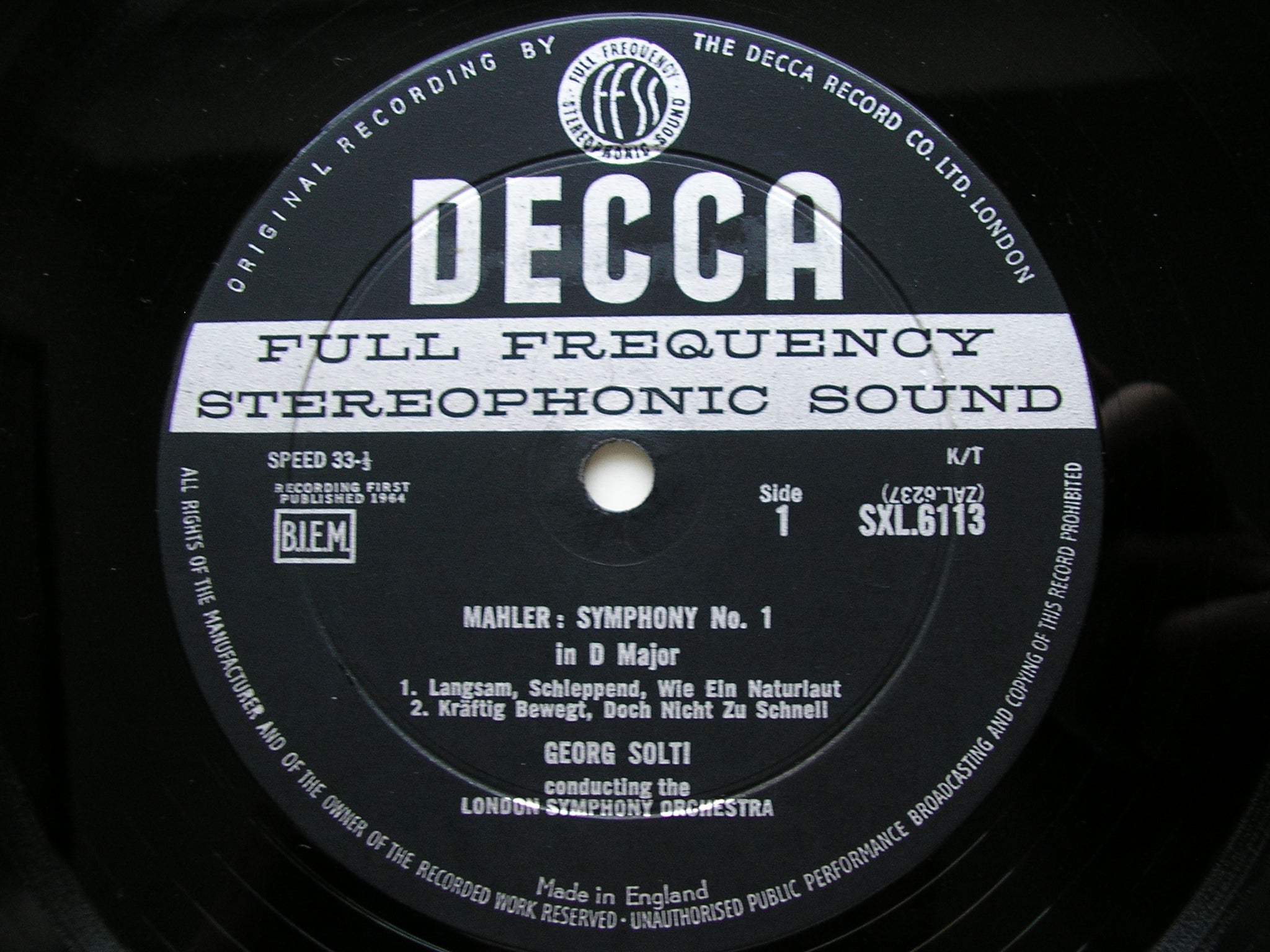 MAHLER: SYMPHONY No. 1      SOLTI / LONDON SYMPHONY     SXL 6113