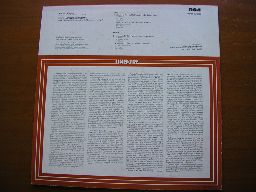 VIVALDI: THE FOUR SEASONS    ACCARDO / ITALIAN CHAMBER ORCHESTRA    GL 32505