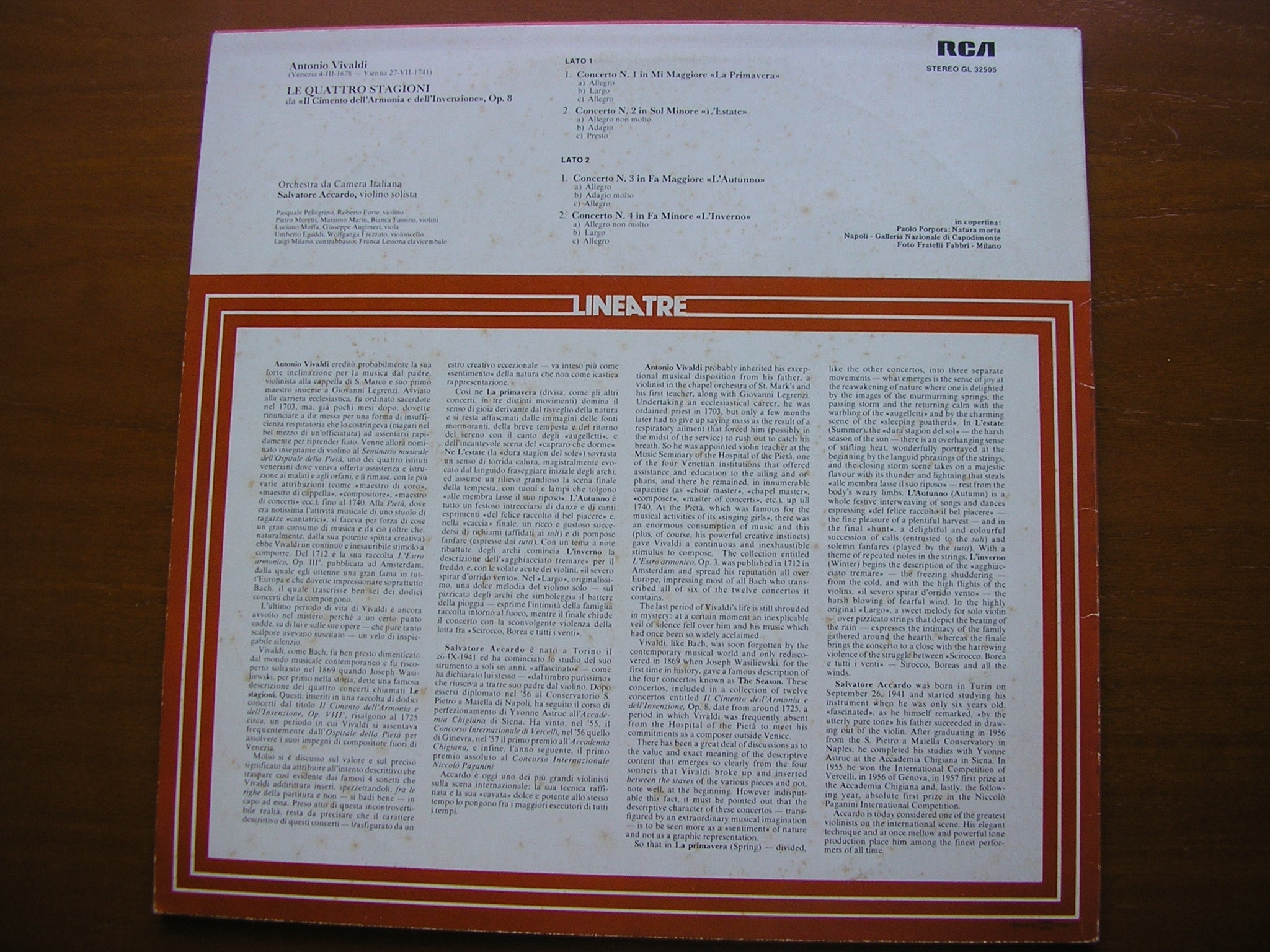 VIVALDI: THE FOUR SEASONS    ACCARDO / ITALIAN CHAMBER ORCHESTRA    GL 32505