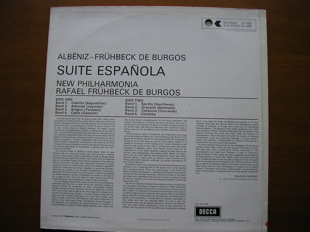 SXL 6355  ALBENIZ: SUITE ESPANOLA      DE BURGOS / NEW PHILHARMONIA   ED3
