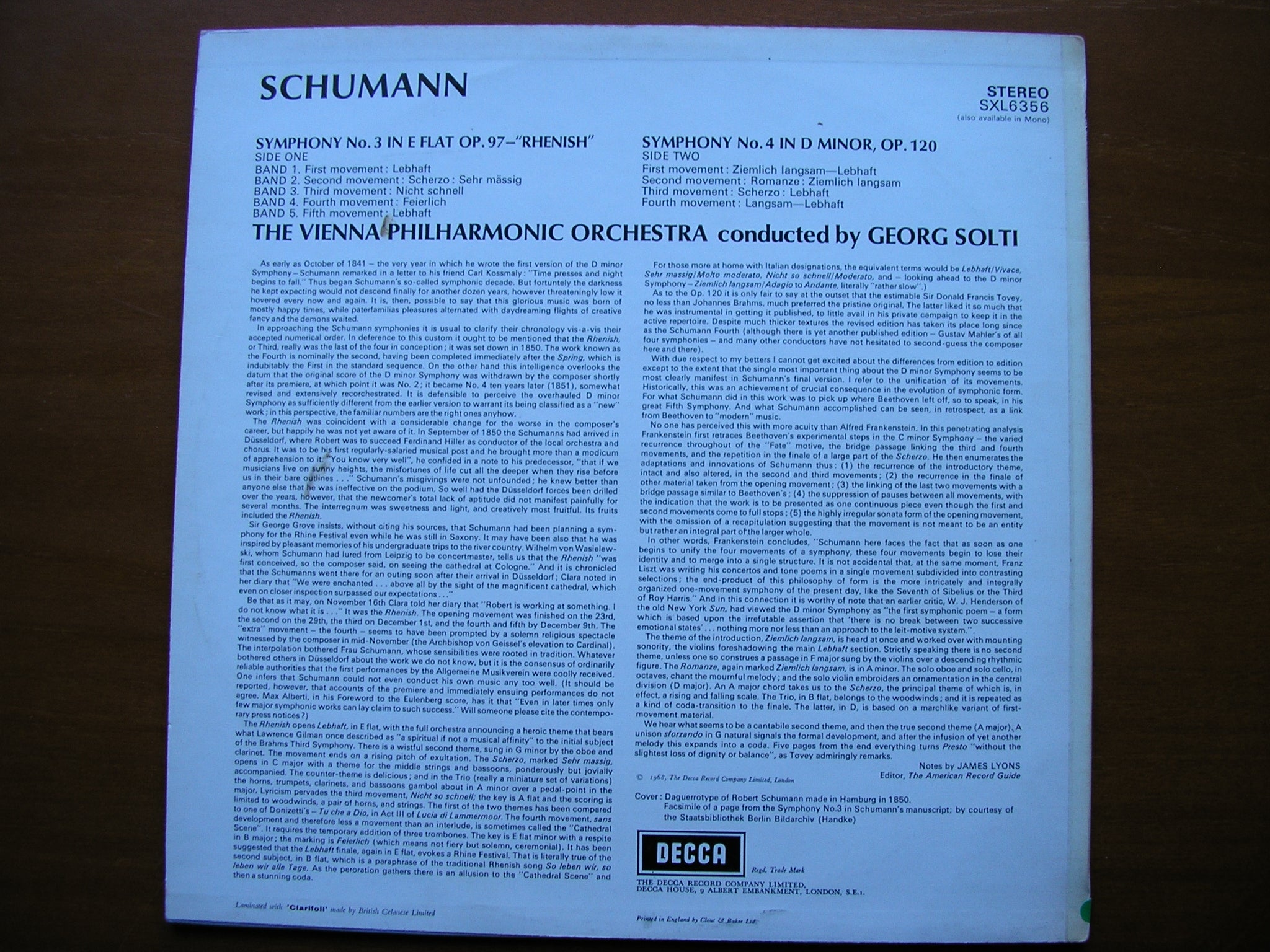 SXL 6356  SCHUMANN: SYMPHONIES Nos. 3 & 4     SOLTI / VIENNA PHILHARMONIC    ED2