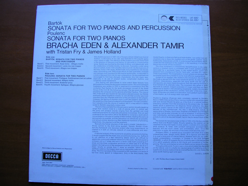 SXL 6357  BARTOK: SONATA FOR TWO PIANOS & PERCUSSION / POULENC: SONATA     EDEN &  TAMIR     ED3