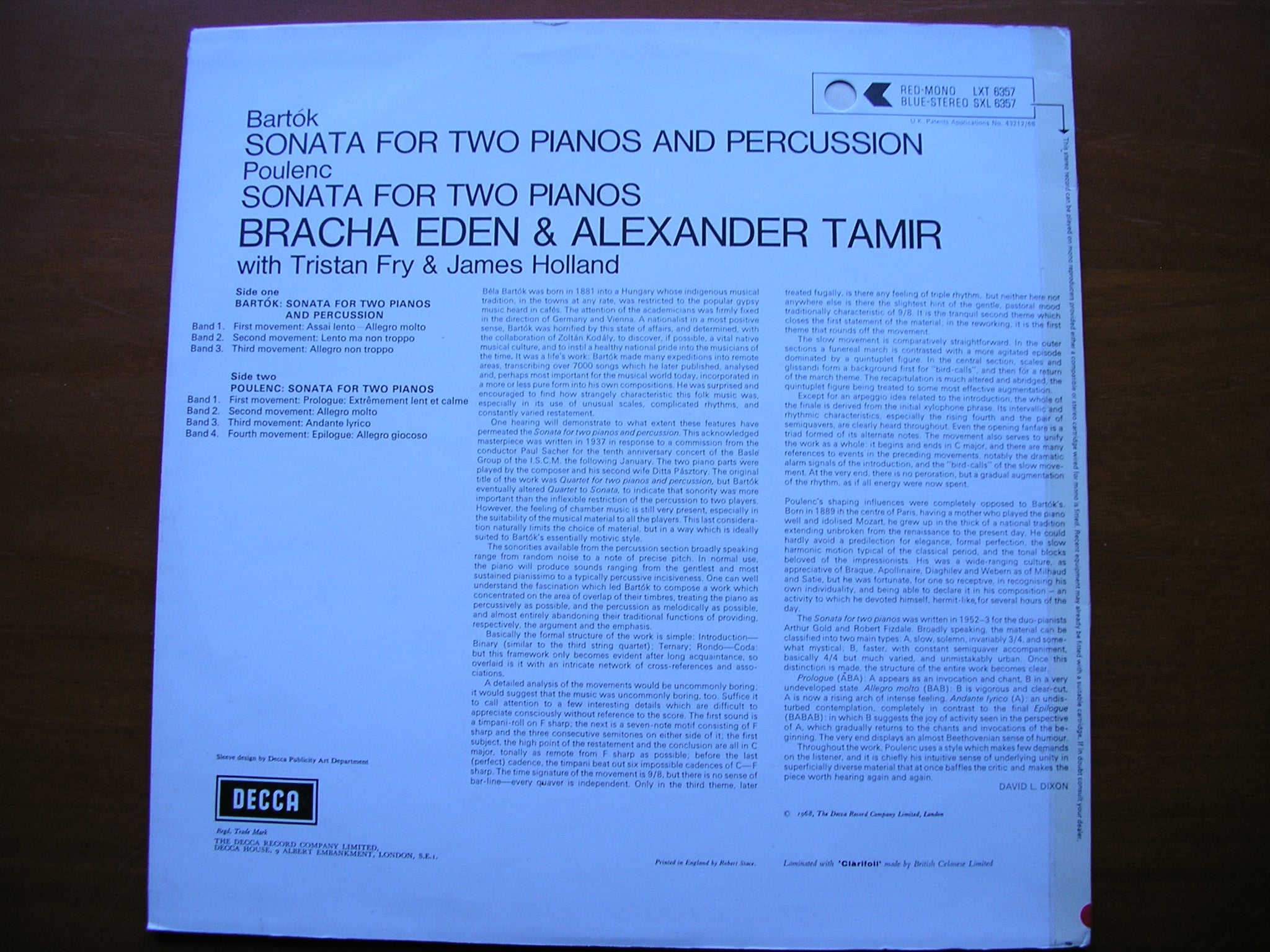 SXL 6357  BARTOK: SONATA FOR TWO PIANOS & PERCUSSION / POULENC: SONATA     EDEN &  TAMIR     ED3