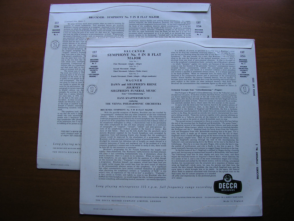 BRUCKNER: SYMPHONY No. 5 / WAGNER: GOTTERDAMMERUNG excerpts     KNAPPERTSBUSCH / VIENNA PHILHARMONIC ORCHESTRA     LXT 5255 / 6
